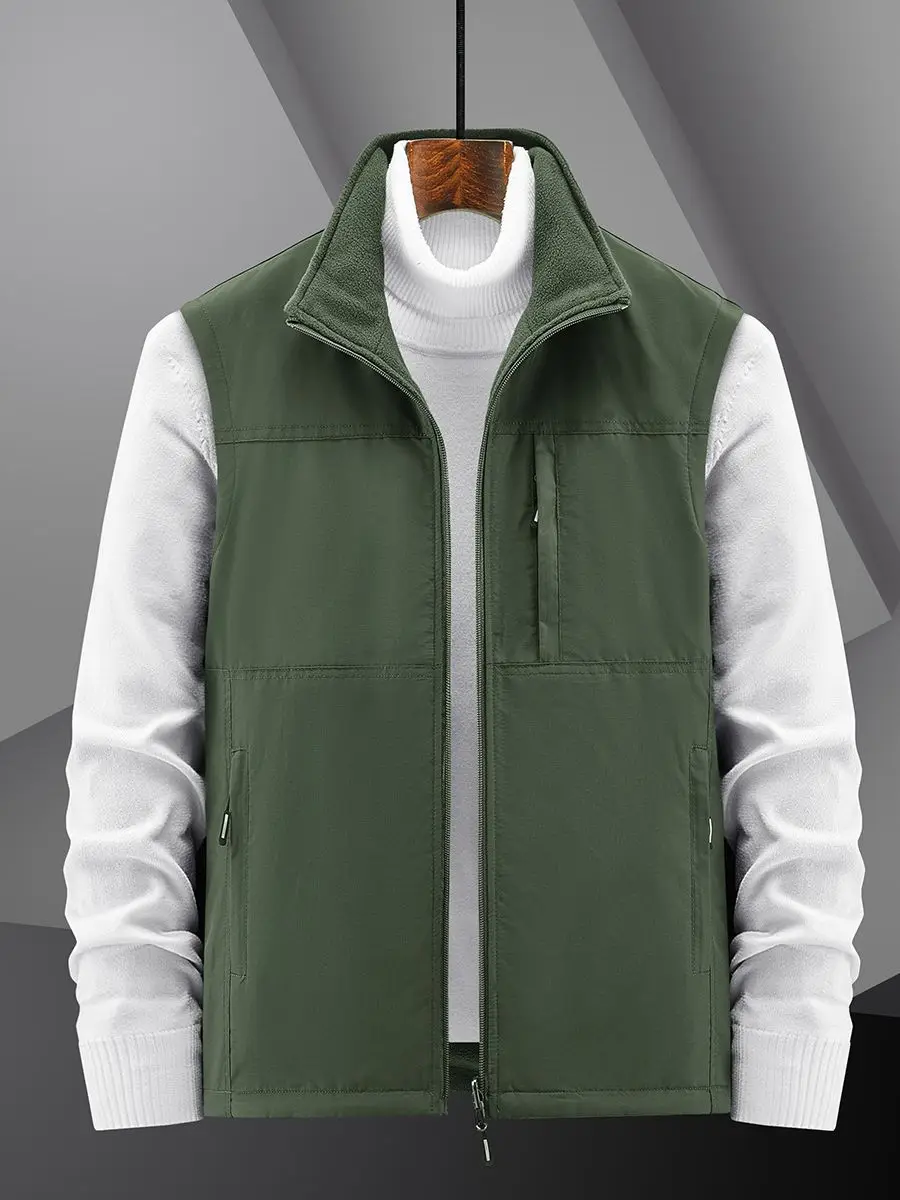 

Двухсторонний жилет с флисовой подкладкой, утепленный жилет с несколькими карманами для осени и зимы, для рыбалки, Быстросохнущий жилет для фотографий