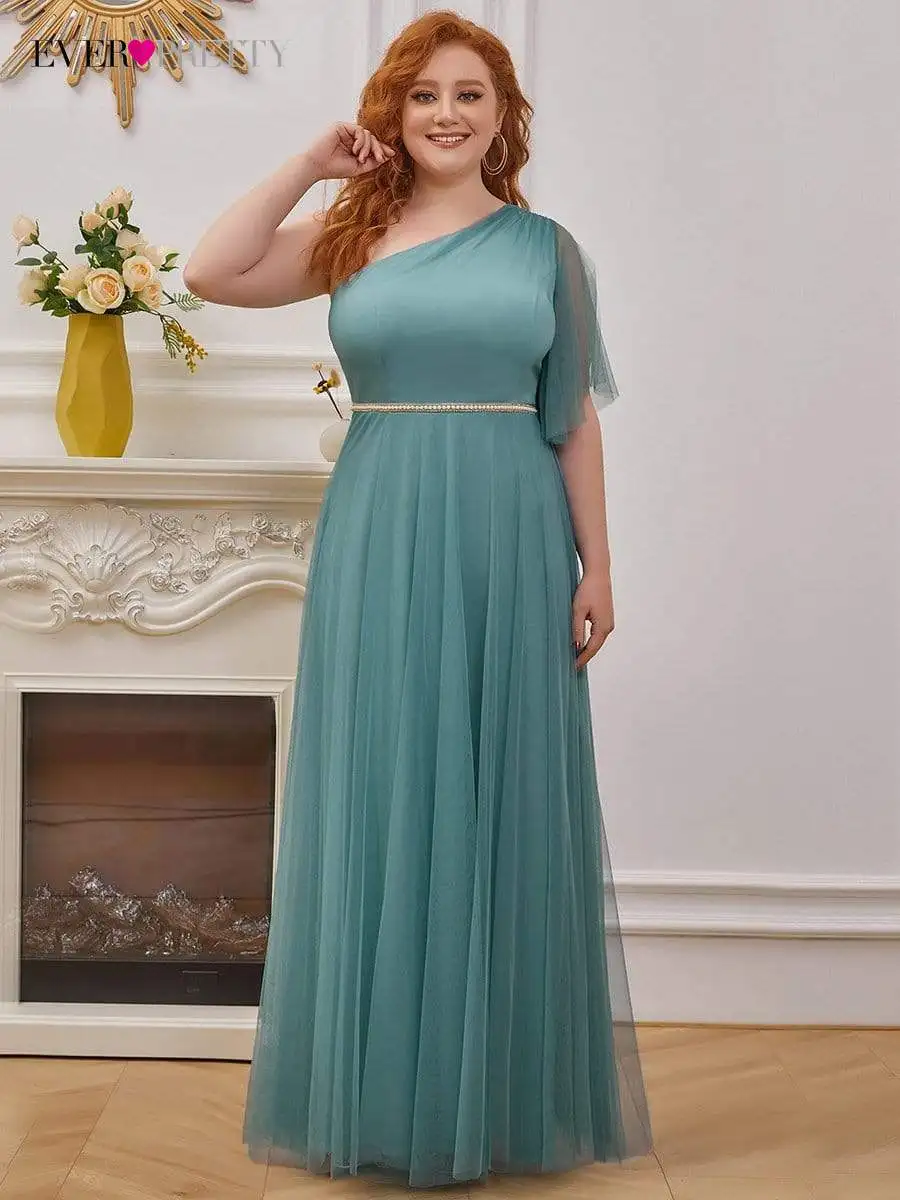 

Plus Size Elegant Evening Dresses Long A LINE Asymmetrical One-Shoulder Floor-Length Gown 2022 Ever Pretty of Prom Women Dress