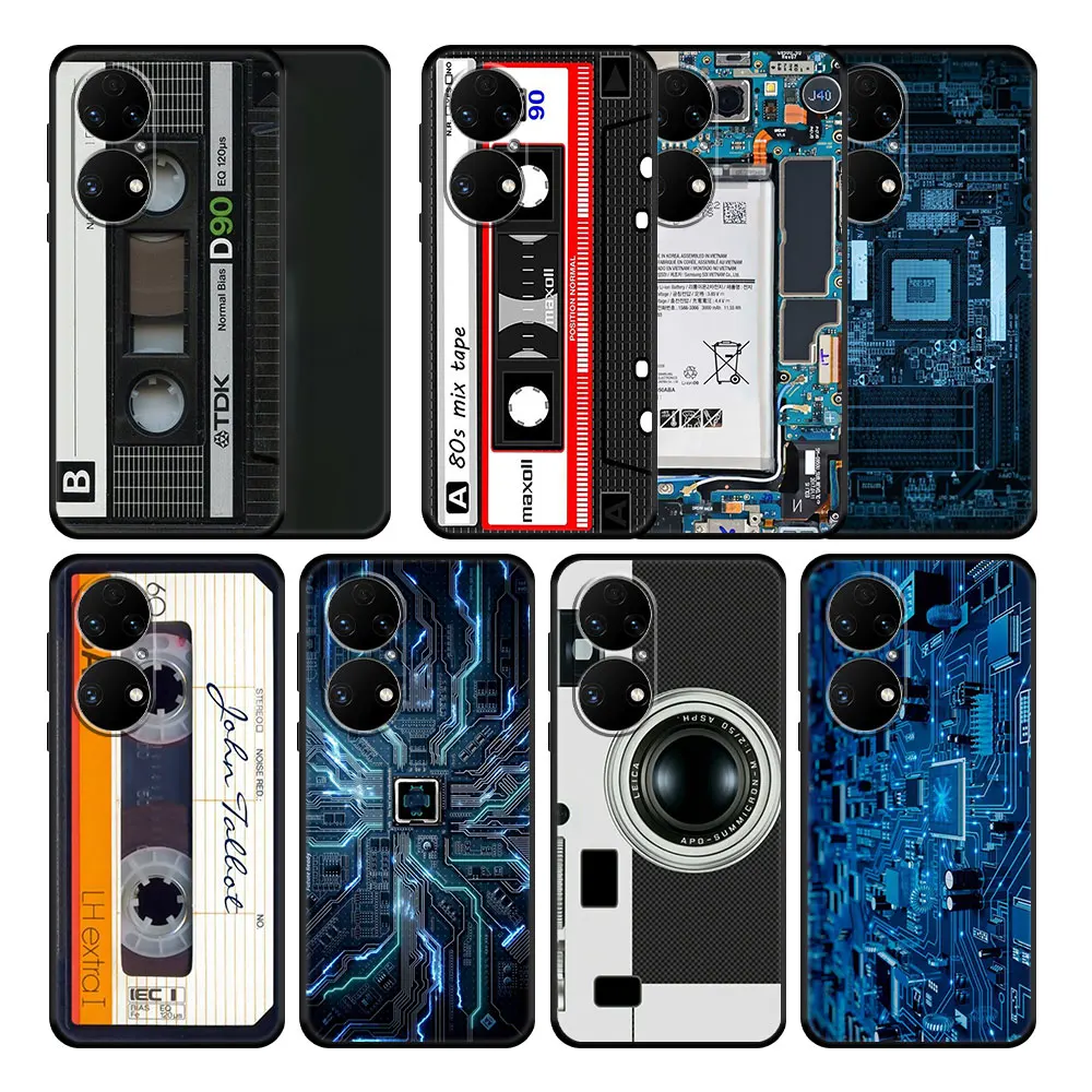 

Black Celular Case Funda for Huawei 9 SE P30 P20 Pro P50 P40 Lite Nova 5T 7i 2021 E P Retro Vintage Cassette Coque Capinha