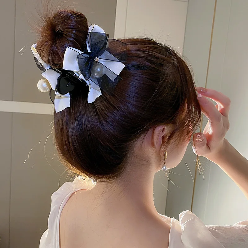 

Fashion Pearl Bow Hair Clip for Women Elegant Retro Shark Hair Claw Hairclips Bowknot Girls Hair Accessories Pince Cheveux