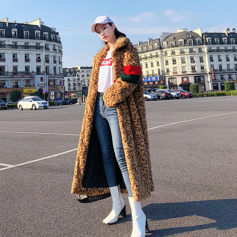 Winter Women's Faux Fur Coat Oversized Super Hot Coats Parkas Thickened Long Faux-fur Jacket Leopard Print Loose New