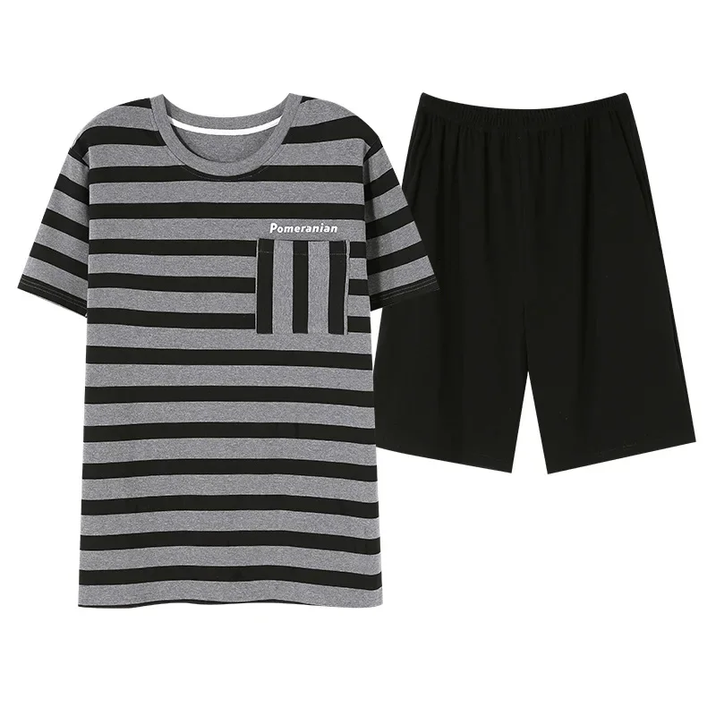 Парные хлопковые полосатые пижамы с короткими рукавами весна-лето домашняя