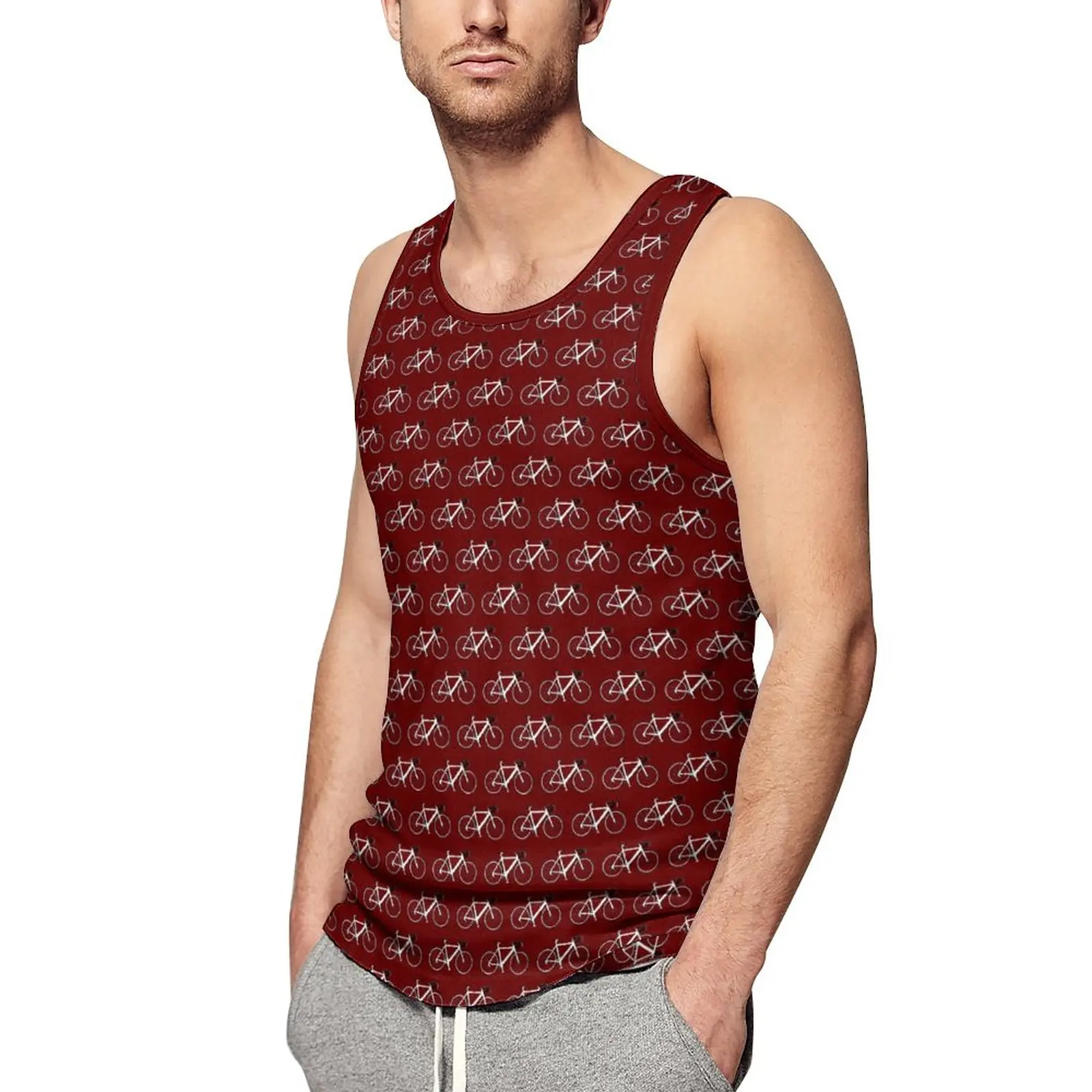 

Cool Bicycles Tank Top Mens White Bikes Print Gym Oversized Tops Beach Streetwear Graphic Sleeveless Vests