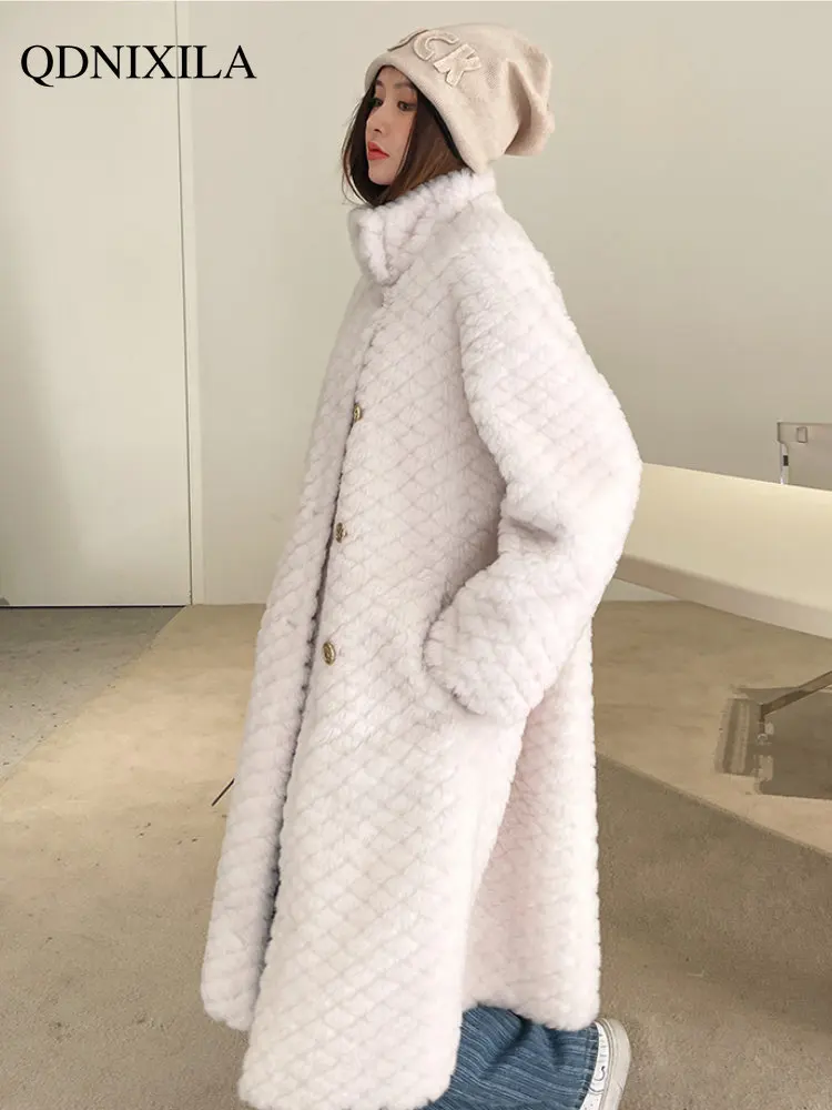 Winter Coat for Women 2022 Jackets Double-breasted Full-lamb-wool Particle Shearling Sheepskin Coat，Long Fur Female Coats