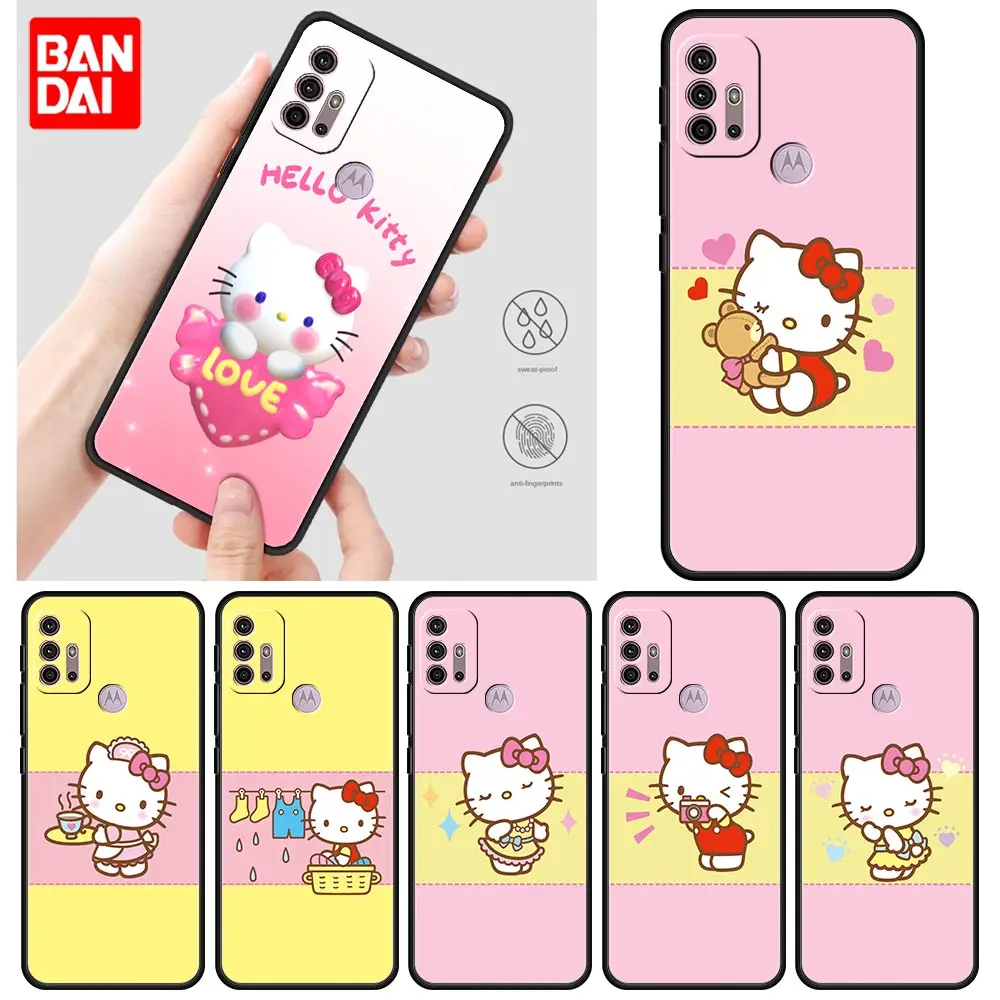 

Hello Kitty Pink Cute Case for Motorola Moto G30 G50 G60 G8 G9 G200 G31 G60s Power Plus Play Lite Silicone Cover Black Original