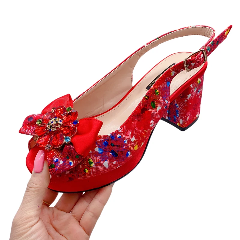 2023 Italian Design Summer Nigerian Women Rhinestone Party High Heel Sandals Fashion High Quality Wedding Shoes