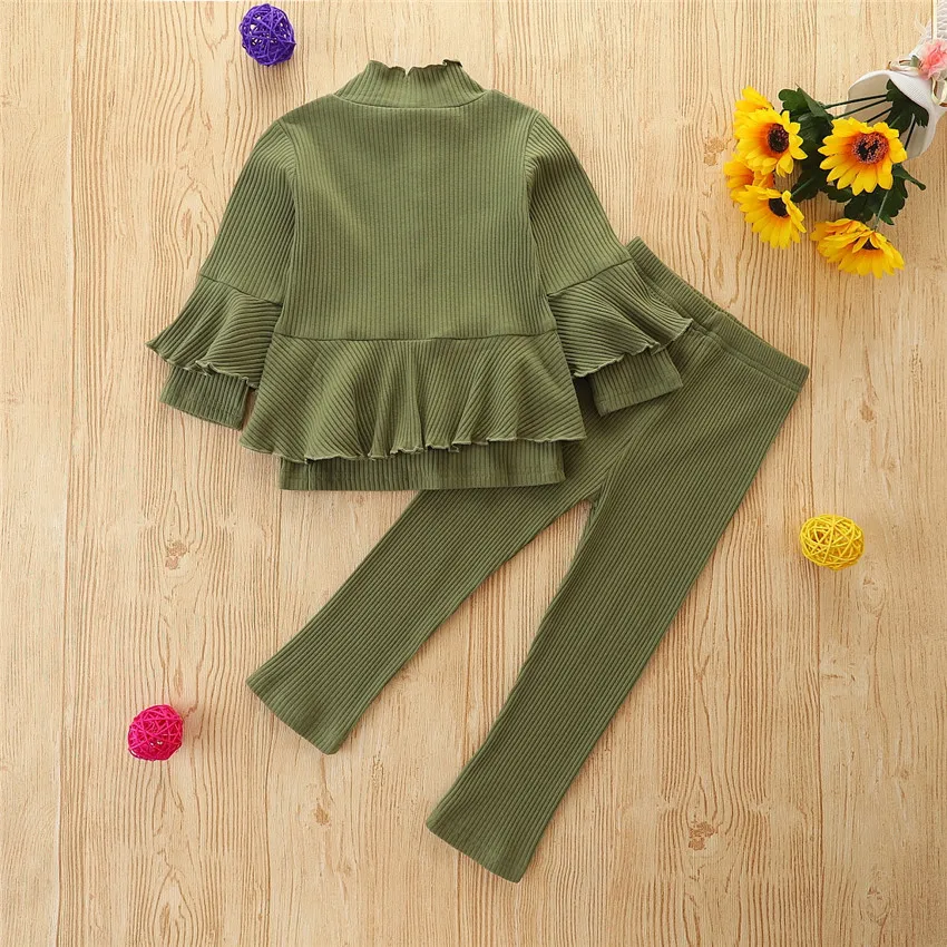 

2022 Autumn New European and American Style Kids Clothing Kids Clothing Girls Bell-sleeved Tops Trousers Fashion Suits