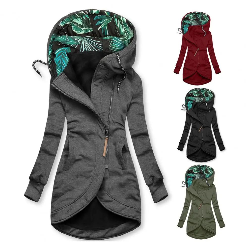 

Stylish Coat Pockets Lady Jacket Zipper Long Winter Jacket Drawstring