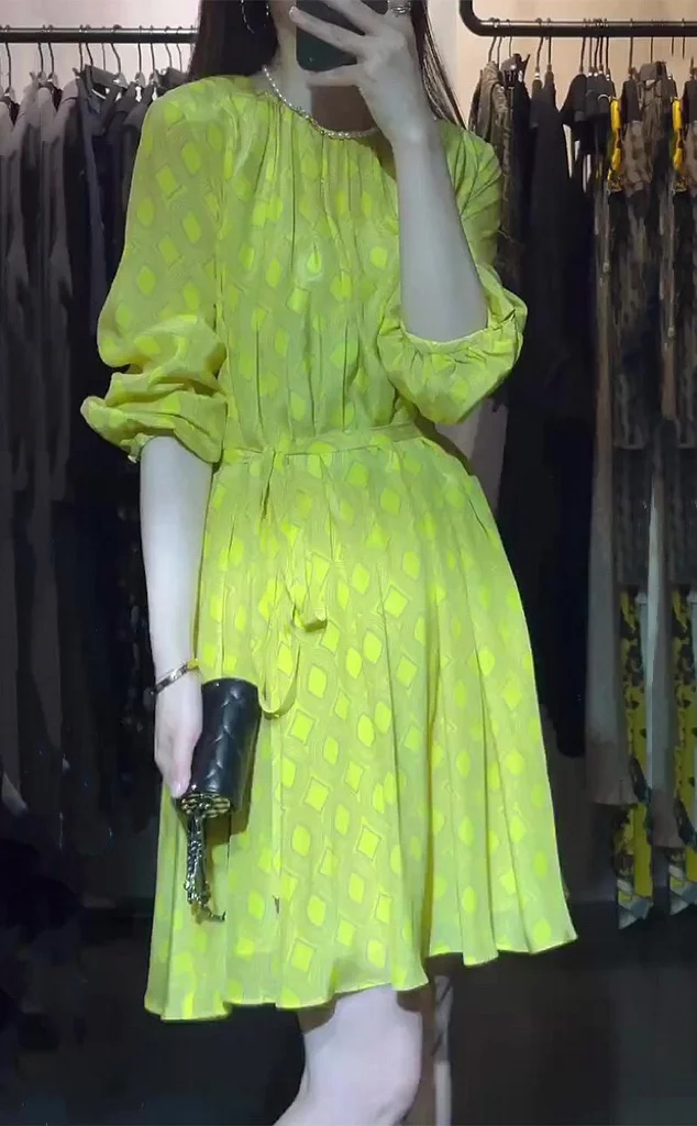 

2023 Spring/Summer Fashion New Women's Clothing round Neck Plaid Lace-up Dress 0801