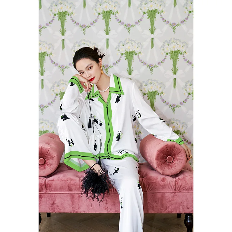 2022 new panda high-end ice silk pajamas women's two-piece suit pajamas for women  женское бельё  pijama perro