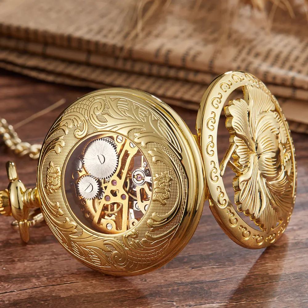 Vintage Top Fashion Personalized Lotus Mechanical Pocket Watch Men Woman Hand Wind Vintage Pocket & Fob Watch Luxury Male Clock