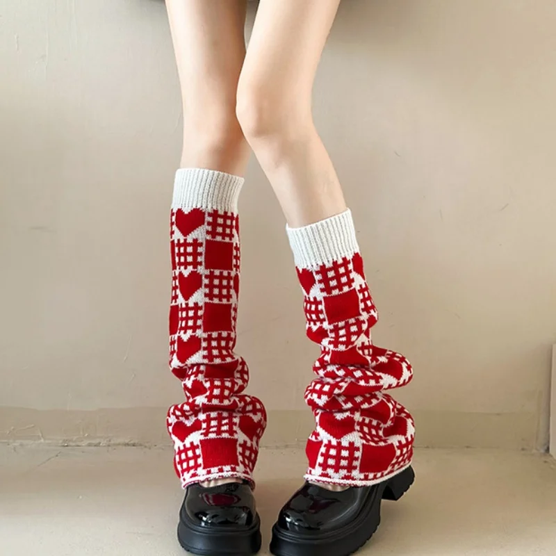 Kawaii милые вязаные гетры с сердечками женские длинные носки до колена Harajuku ретро