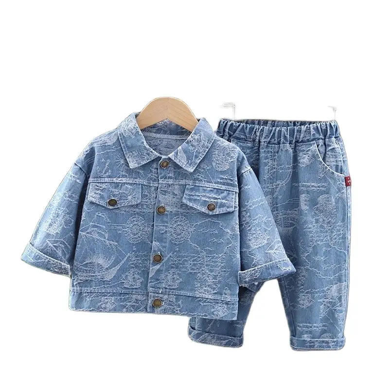 

Весенне-осенний комплект одежды для маленьких мальчиков, спортивный костюм для мальчиков комплекты детской одежды модный джинсовый костюм...