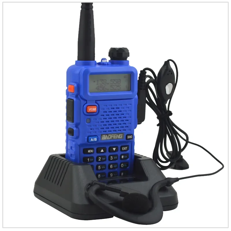 

Blue baofeng 5R Radio dualband UV-5R walkie talkie dual display 136-174/400-520MHz two way radio with free earpiece BF-UV5R