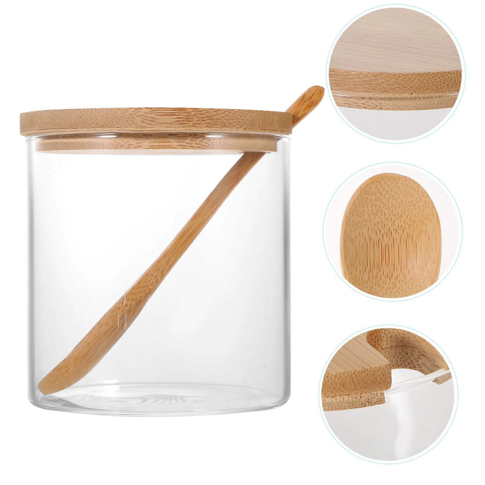 

Seasoning Shakers Lids Condiment Cups Castor Glass Salt Bowl Wooden Seasoning Jar