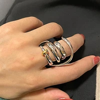originality opening adjustable metal finger ring vintage exaggerated distorted line ring personality irregular hollow wave rings