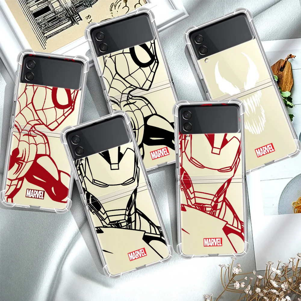 

Marvel Iron Man Spiderman Cool Luxury Case For Samsung Galaxy Z Flip 3 5G Funda Z Flip3 Clear PC Hard Back Phone Coque Shell