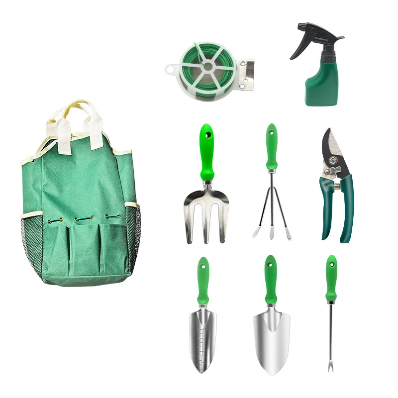 

9pcs Set Garden Tools Stainless Steel Pitchfork Scarifying Palladium Thickened Scissors Shovel Supplies
