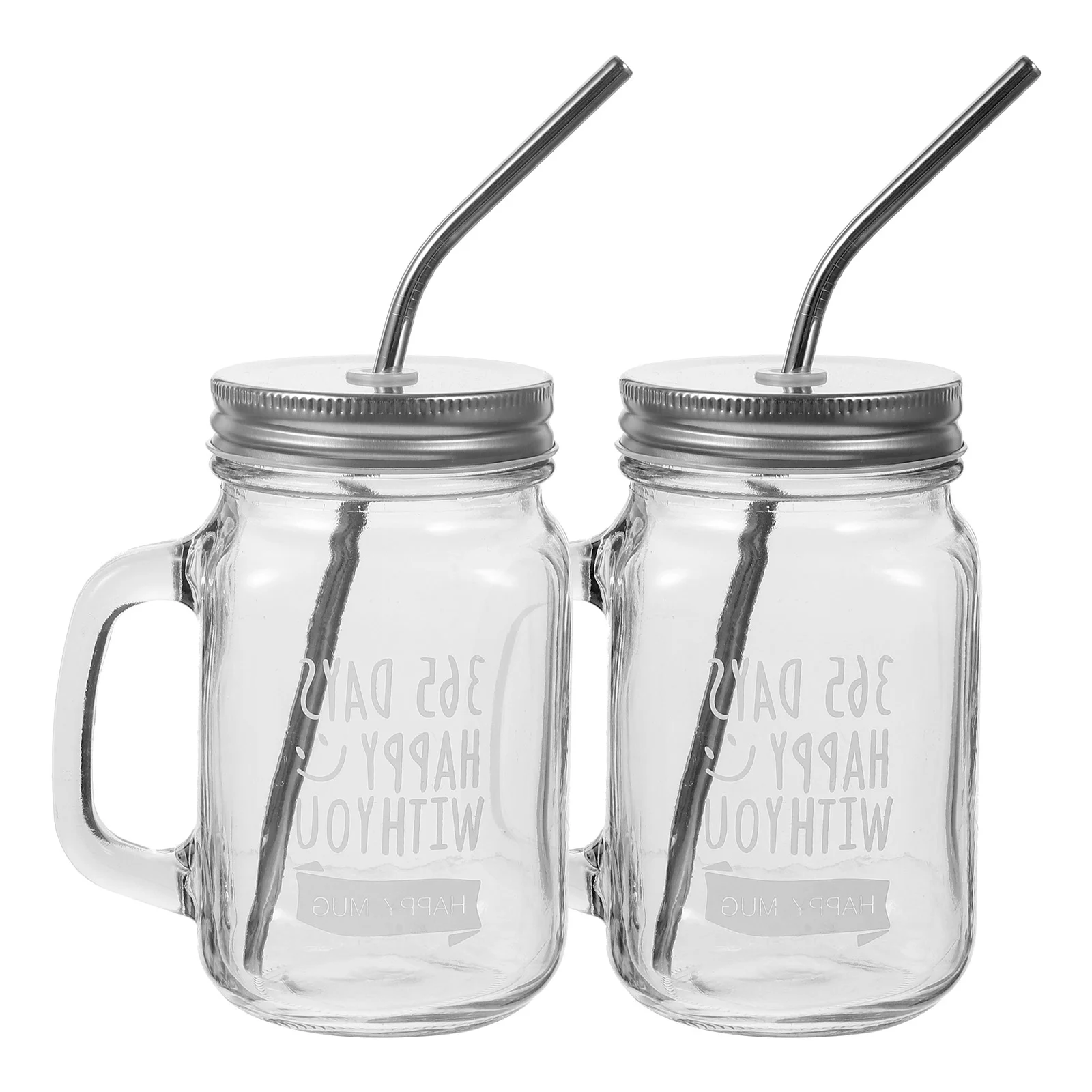

2 Sets Durable Glass Cups with Lid and Straw Creative Juice Storage Cups