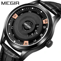 megir mens fashion comfortable quartz watches top brand black leather waterproof battery for man male relogio masculino 1067g