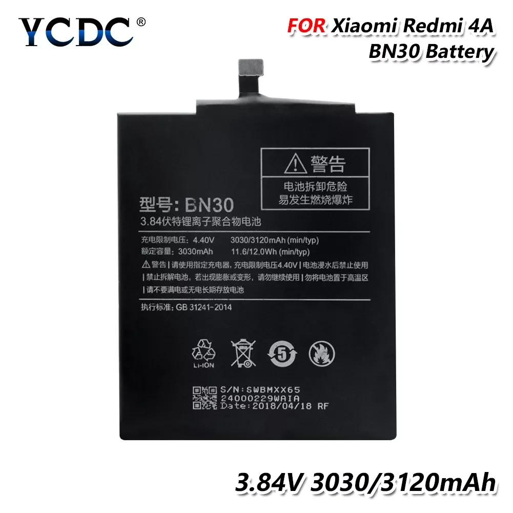 

2023NEW Phone Battery BN30 for Xiaomi Redmi 4A Hongmi 4A 3120 mAh High Quality Replacement Bateria Rechargeable Batteries Mobile