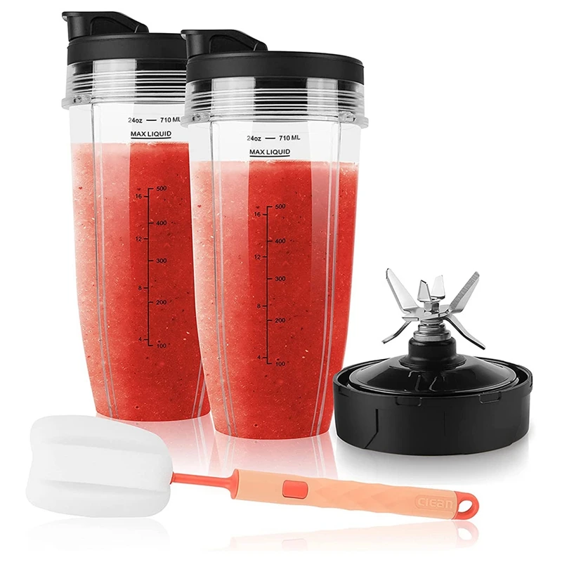 

24Oz Smoothie Blender Cups With Sip & Seal Lid Premium 7 Fins Male Blade , For Nutri Ninja Blender Auto IQ