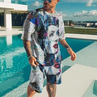 hip hop casualt shirt for mens 3d printing crew neck short sleeve set oversized 2022 new men tracksuit 2 piece set