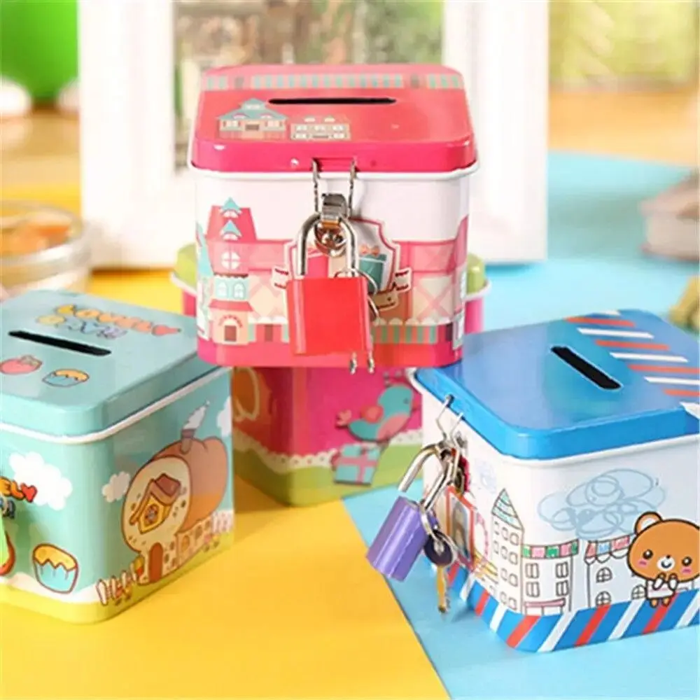 Милая мультяшная Копилка случайного цвета жестяная металлическая шкатулка для
