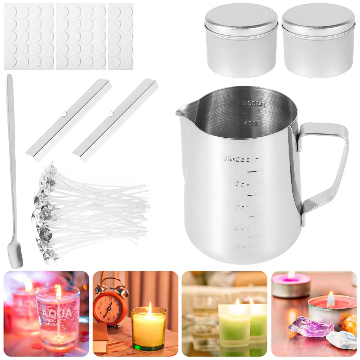 

1 Set Candle Making Kit Pouring Pot Wicks Sticker DIY Candle Fixator Craft Tool Multifunctional DIY Handmade Candle Set for Home