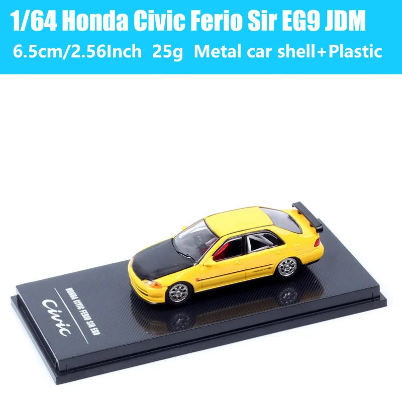 Фото Масштаб 1/64 Honda Civic Ferio Sir EG9 JDM, модель гоночного автомобиля, литье под давлением и игрушечный транспорт, коллекционные предметы для хобби, желтый сувенир №3