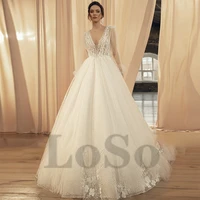luxury wedding dress v neck beading crystal exquisite appliques elegant princess glitter gown vestido de novia for women