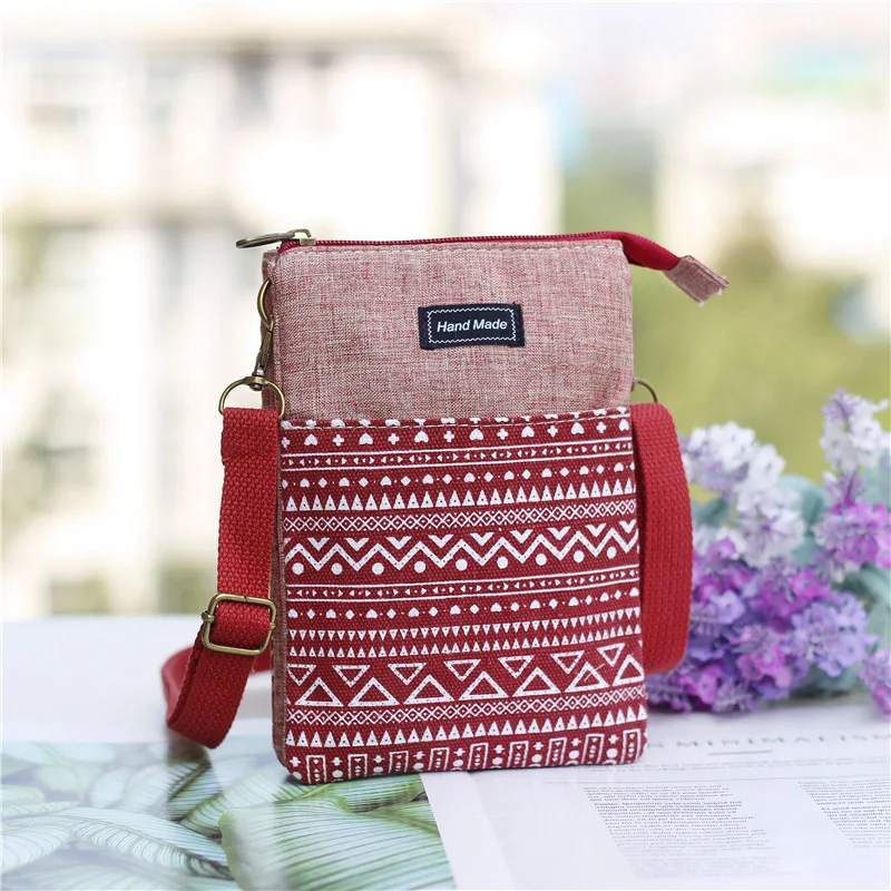 

Vintage Women Crossbody Shoulder Bag Cotton Phone Purses Small Canvas Messenger Bags Money Wallet Printed Female Purse Bags