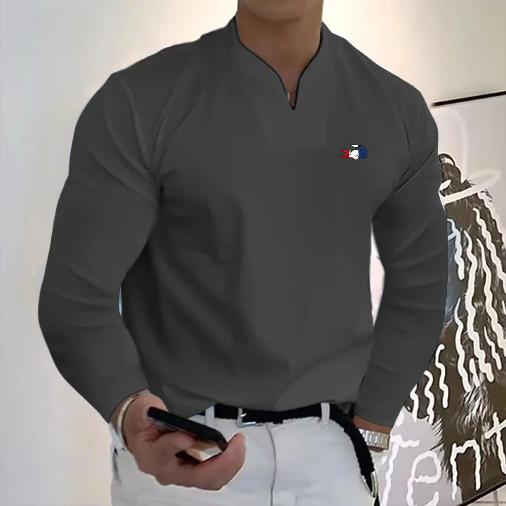 2022 camicia Polo Casual da uomo cachi senza collo manica lunga cerniera Design Top Harajuku uomo Streetwear moda uomo S-3XL