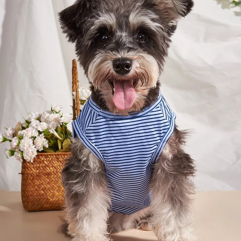 

Жилет для собак в синюю полоску, удобная мягкая воздухопроницаемая летняя одежда для котят и маленьких собак