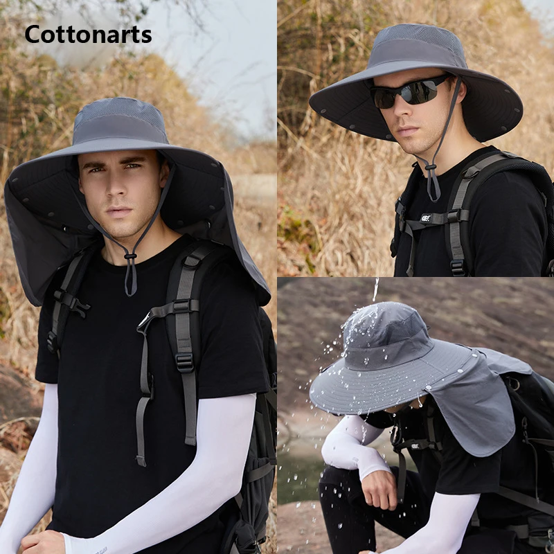 Summer Foldable Removable Bucket Hats Men's Panama Hat Designer Sun Hat with Neck Flap Hiking Hat Solid Color Visor Big Size Hat