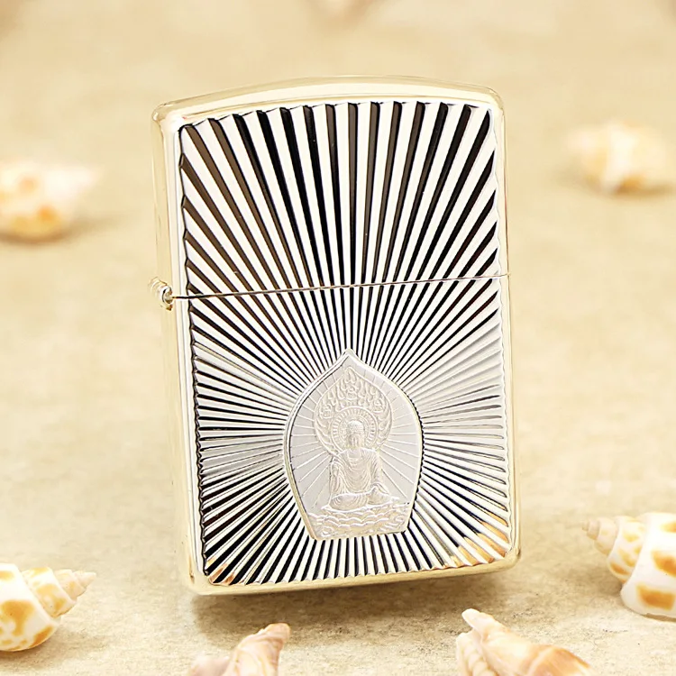 

Genuine Zippo oil lighter windproof Silver-plated Sakyamuni Buddha cigarette Kerosene lighters Gift anti-counterfeiting code