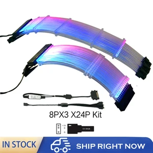 Комплект удлинителя RGB PSU, ATX 24Pin GPU 8Pin Triple Streamer PCI-E 6 + 2P двойной Радужный шнур 5 в AURA SYNC, украшение игрового шкафа