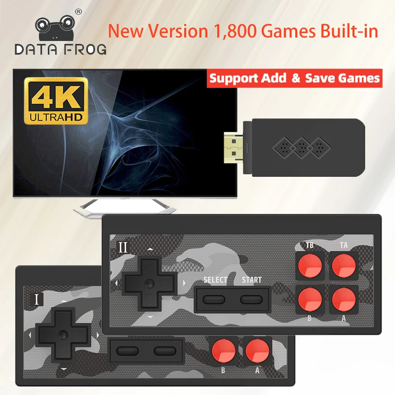 DATA FROG New Y2S HD Plus 4K Video Game Consoles Built-in 1800 Classic Retro Dendy Game Wireless Controller TV Output Kids Gifts
