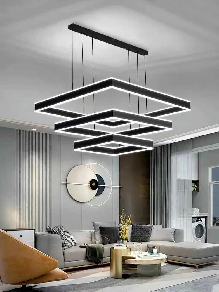 

Квадратная люстра geng'h, простой современный светодиодный светильник для гостиной, ресторана, магазина, вертикальное и нижнее освещение