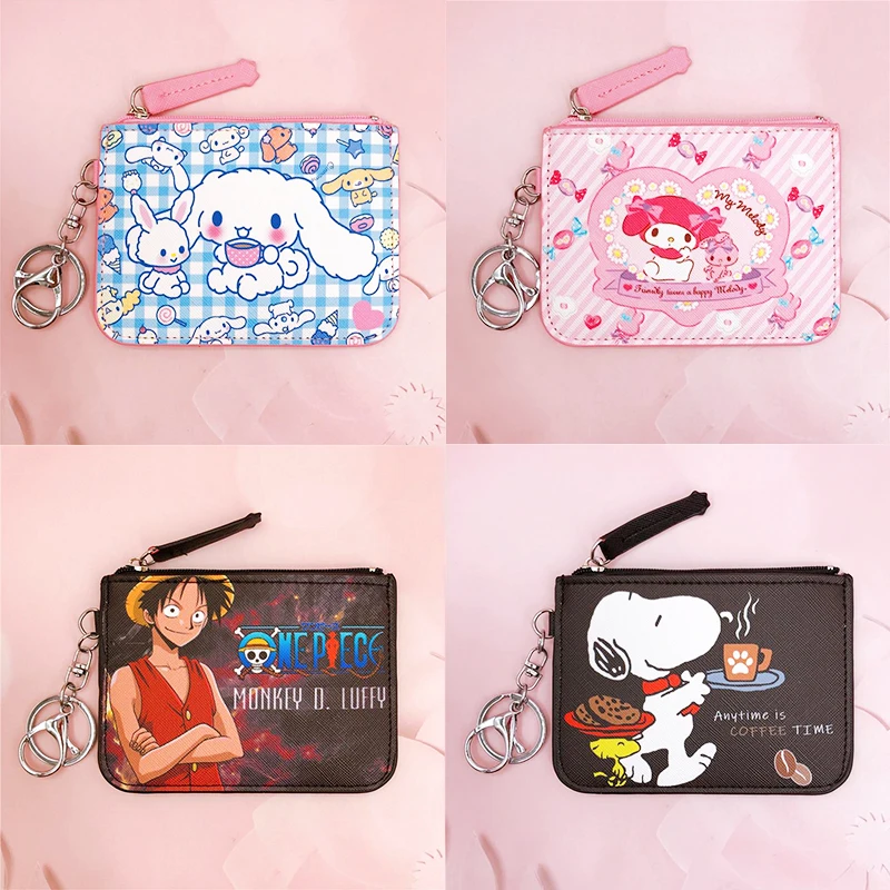 

Kawaii Anime Hello Kitty Purin Cinnamoroll My Melody Wallet Credit Card Holder with Key Chain Coin Purse Pu Card Bag Girls Gift