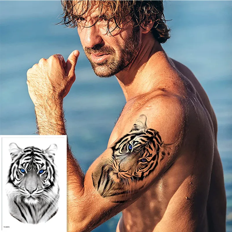 Временные татуировки для мужчин и женщин волк тигр змея Лев цветок боди-арт