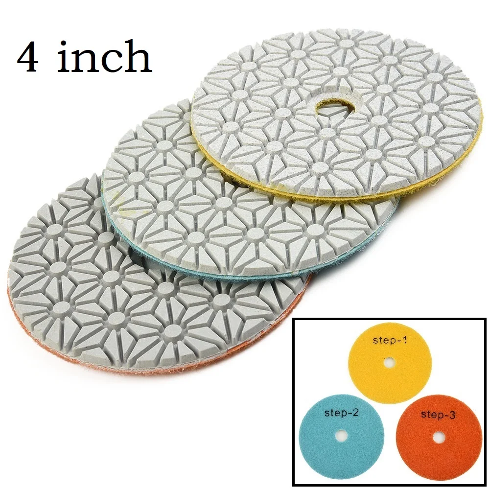 

3 Step Polishing Pads 4 Inch 100mm Flexible Dry/Wet Diamond For Marble Granite Ceramic Tile Concrete Abrasive Tool Free Shipping