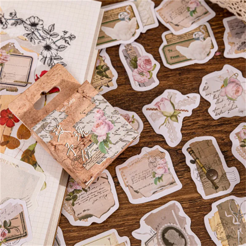 

40Packs Wholesale Box Stickers Rose Handbook collection Material scrapbook book stationery adhesive Decorative Free shipping