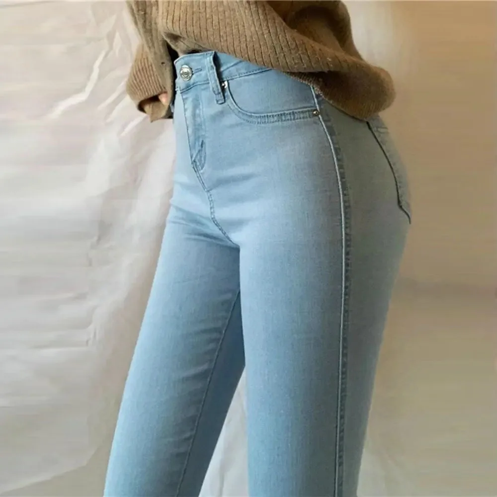 Sexy Skinny High Waist Blue Jeans Women Plus Size 38 40 Korean Fashion Slim Pencil Pant Streetwear Elastic Tight Denim Trousers