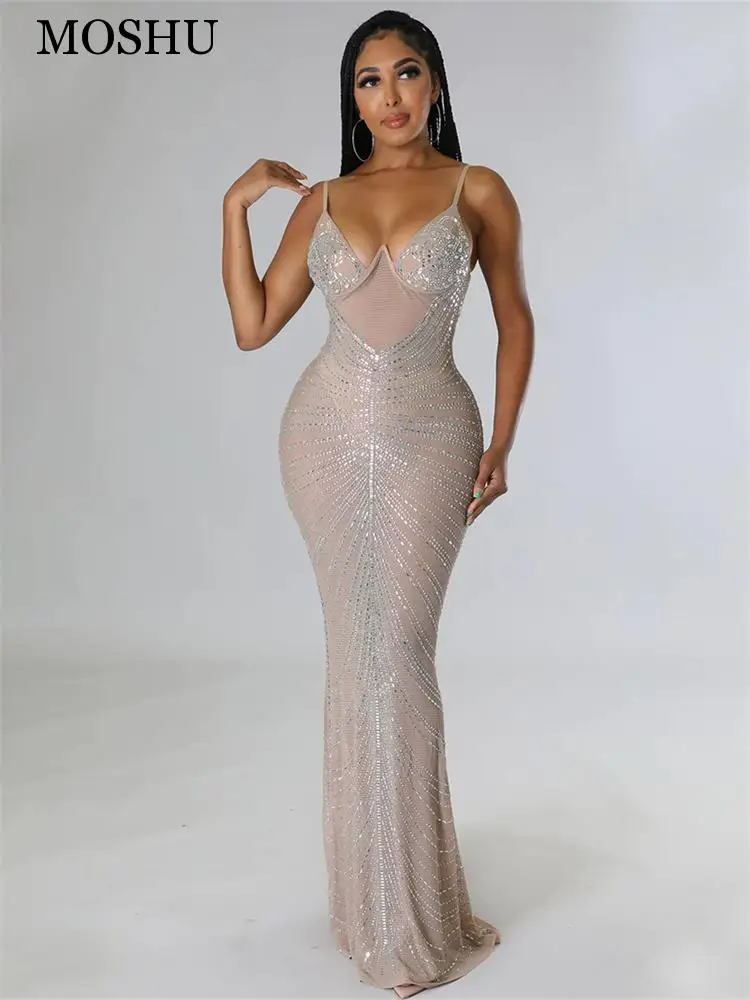 Платье-макси с кристаллами и стразами женское сексуальное платье для вечеринки