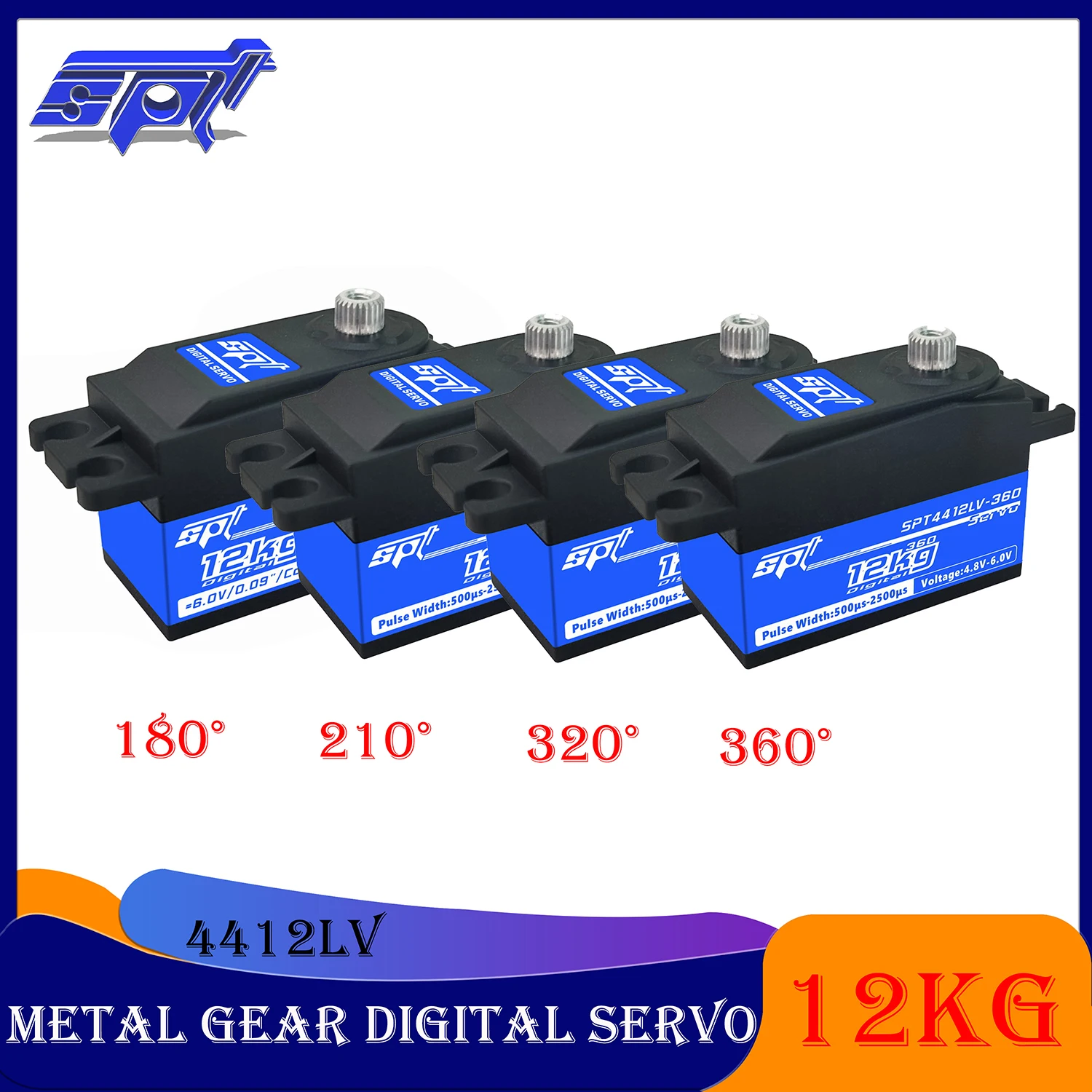 SPT 4412LV 12 кг сервопривод 180 ° 210 ° 320 ° 360 ° металлическая Шестерня короткий корпус низкопрофильный цифровой для 1:10 1:12 Радиоуправляемый автомобиль Дрифт робот гусеничный 3D