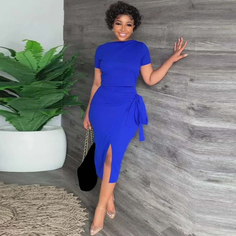 

WUHE Tassel Splicing High Side Split Asymmetrical Midi Skirt Suit and T-shirt Two 2 Piece Set 2023 Elegant Women Summer Outfit