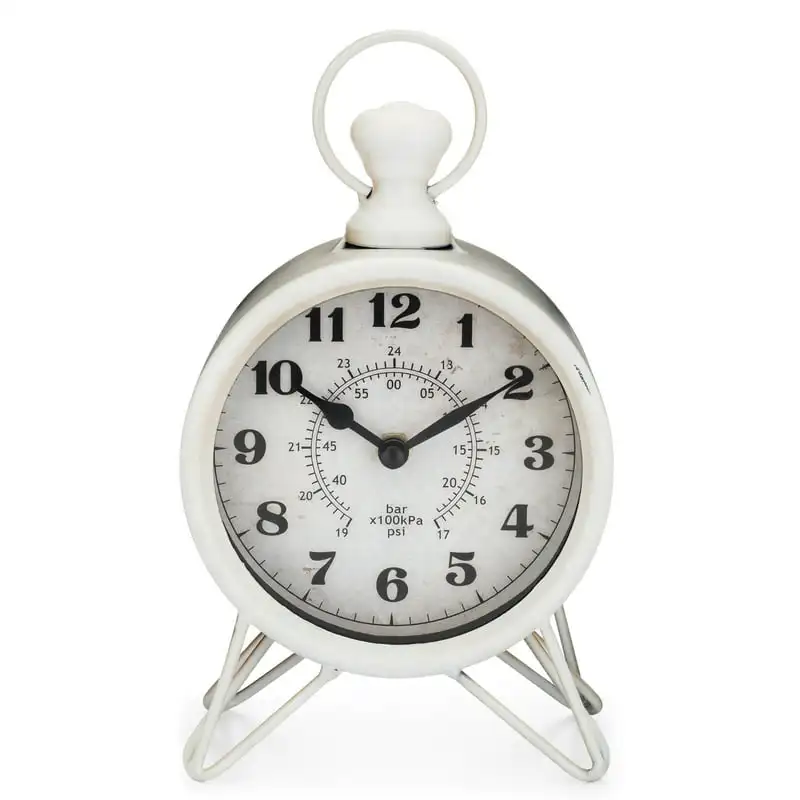 

Luxurious Antique Vintage Metal Table Clock with Quality Assurance, 5.12''W x 2.75''D x 9.1''H Inches.