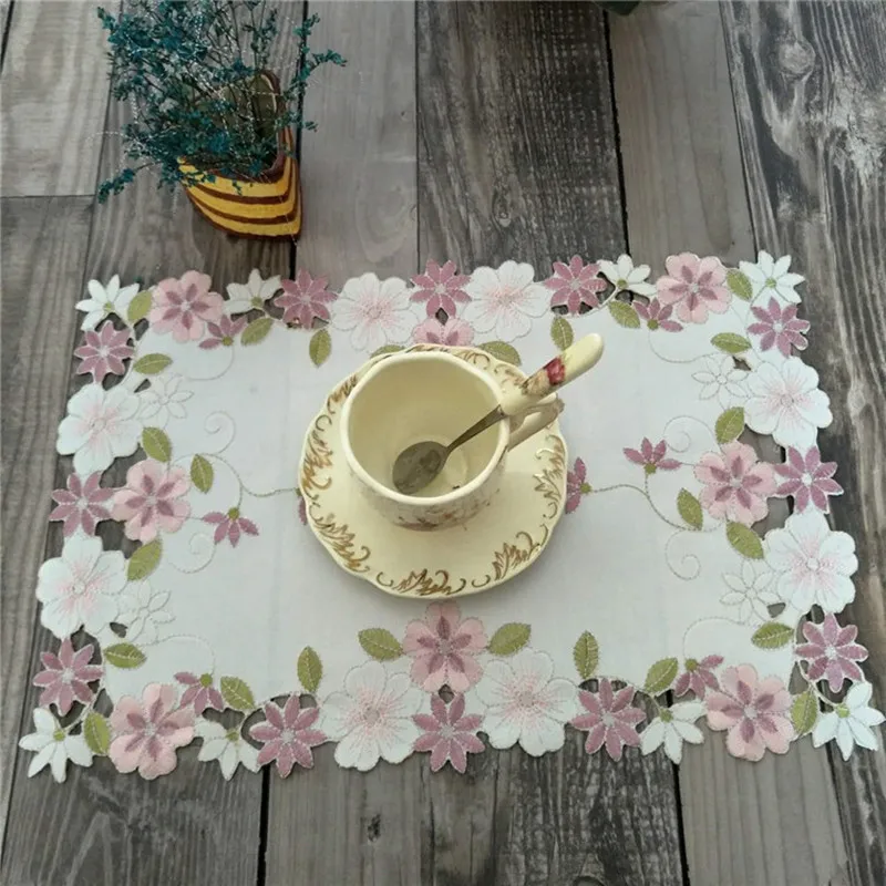 

Modern Lace Cotton Table Place Mat Rectangle 28x43cm Pads Cloth Crochet Drink Placemat Glass Cup Mug Tea Coaster Doily Kitchen