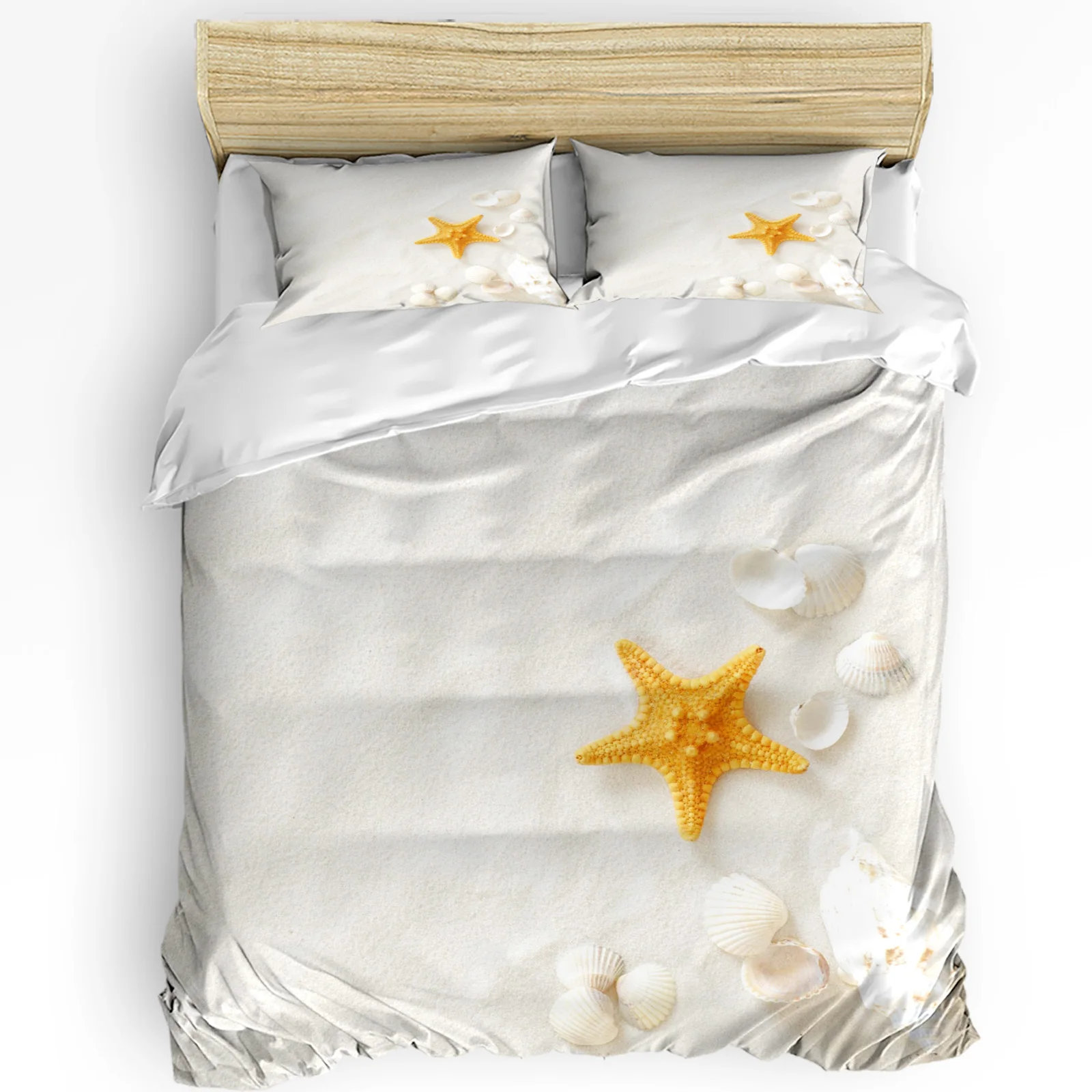 

Seashells Conch Starfish Beach Sand 3pcs Bedding Set For Bedroom Double Bed Home Textile Duvet Cover Quilt Cover Pillowcase